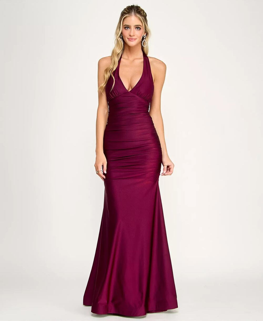 Honey and Rosie Halter V-Neck Tie Back Cummerbund Waist Gown Dress Size M